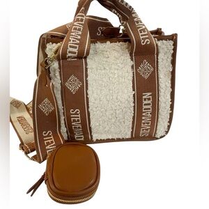 Steve Madden Bwebber Brown and Cream Sherpa Shoulder Crossbody Bag